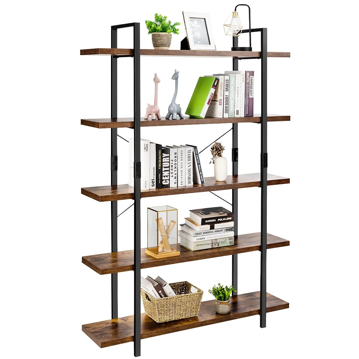 5-Tier Industrial Bookshelf with Anti-Toppling Device