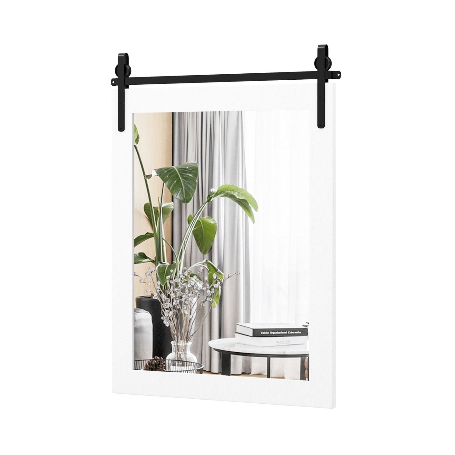 Wall Mounted Mirror with Solid Wood Frame and Metal Bracket