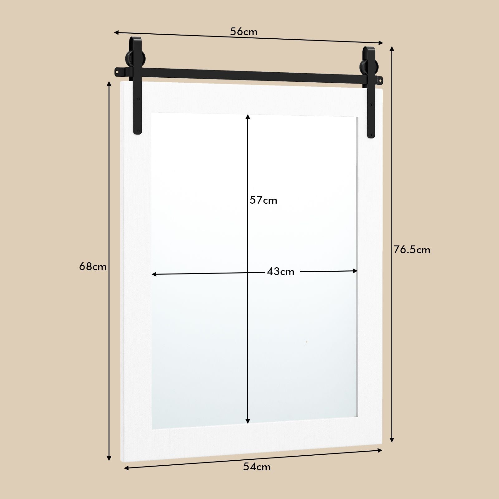 Wall Mounted Mirror with Solid Wood Frame and Metal Bracket