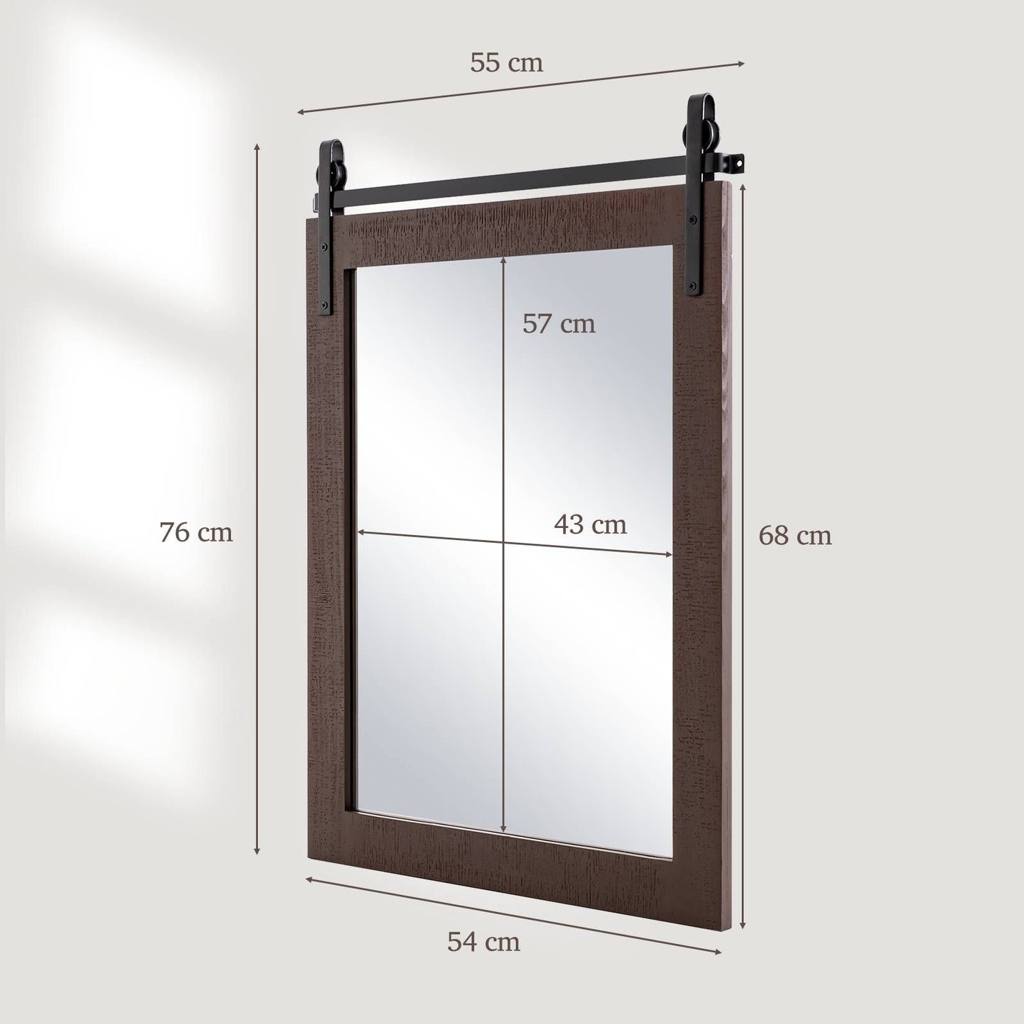 Wall Mounted Mirror with Solid Wood Frame and Metal Bracket