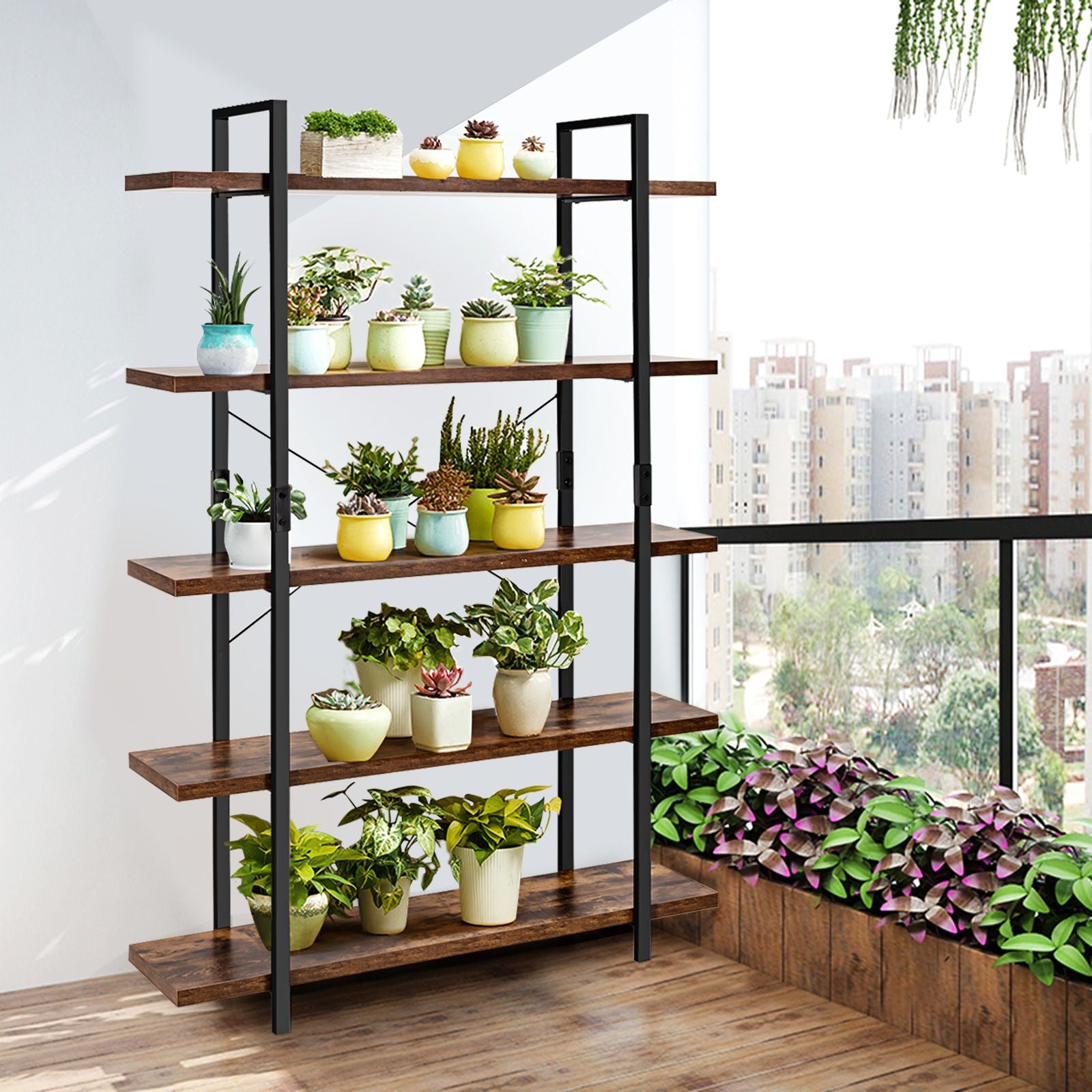 5-Tier Industrial Bookshelf with Anti-Toppling Device