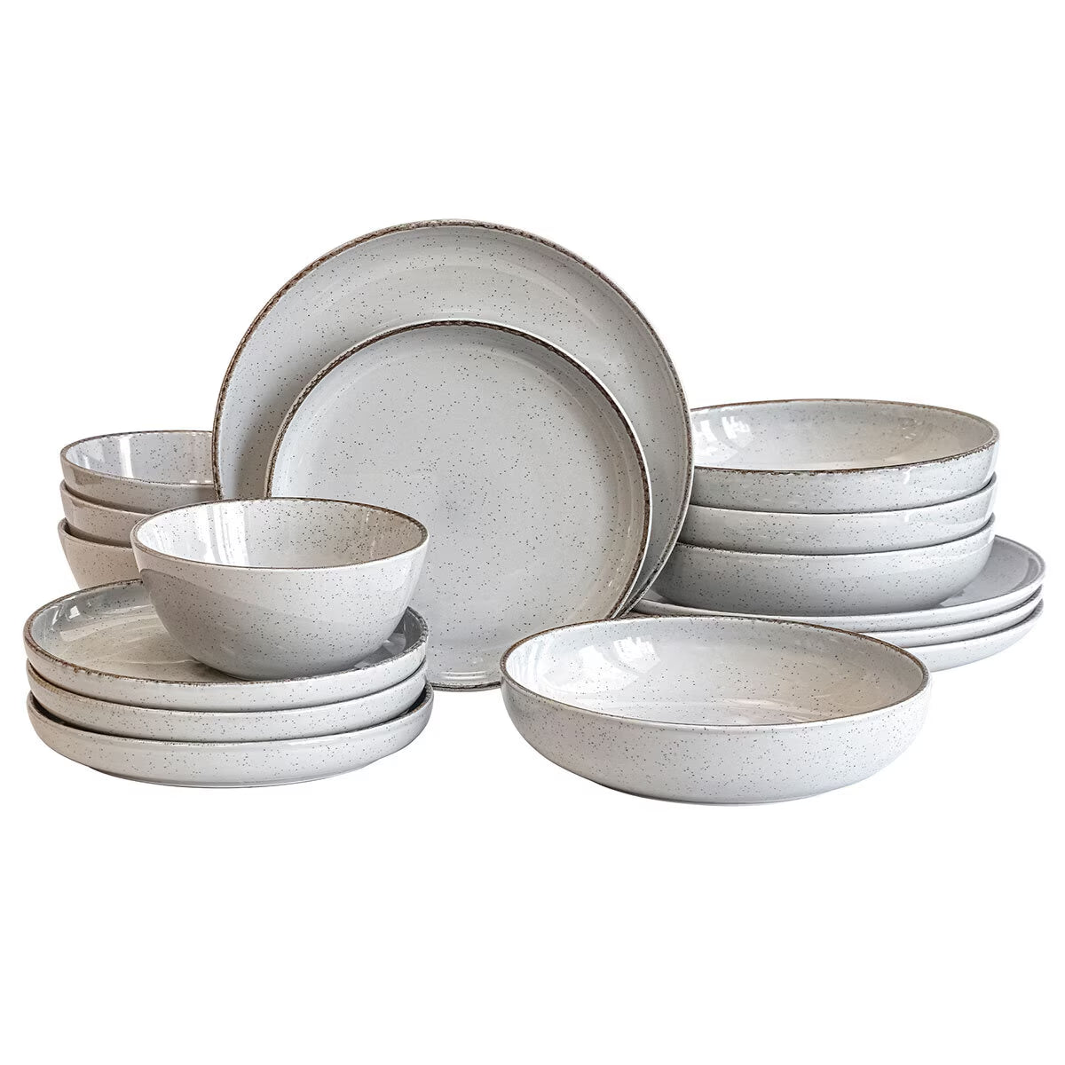 Over & Back Stoneware Dinnerware Set, 16 Piece in Grey