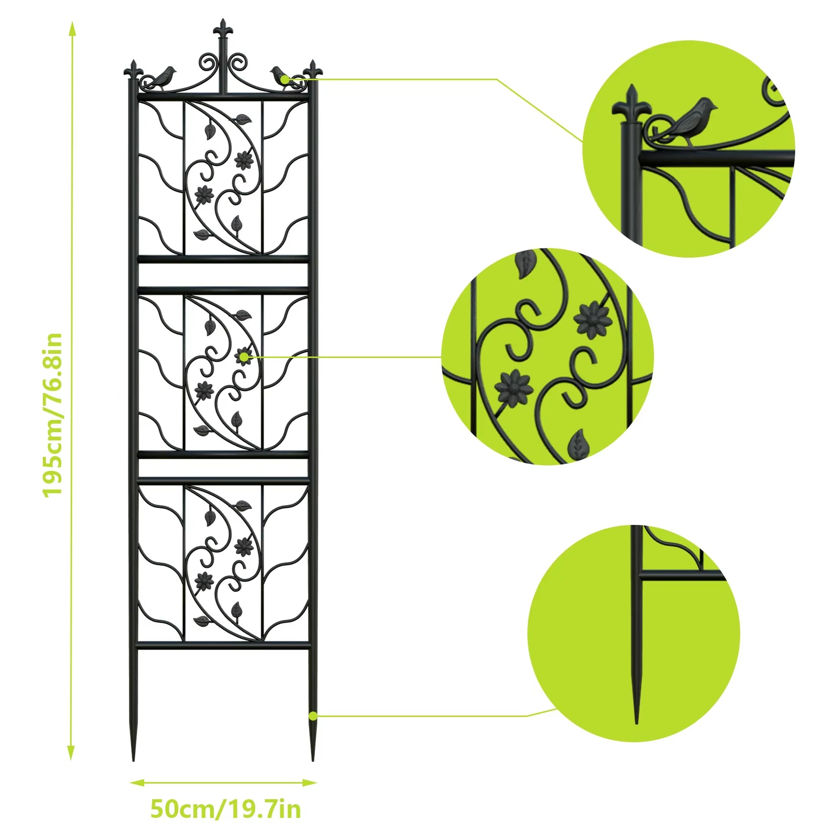 71 Inch Garden Trellis Decorative Outdoor Tall Metal Fence Black Lattice Panel Yard Corner Décor for Climbing Plant Flower