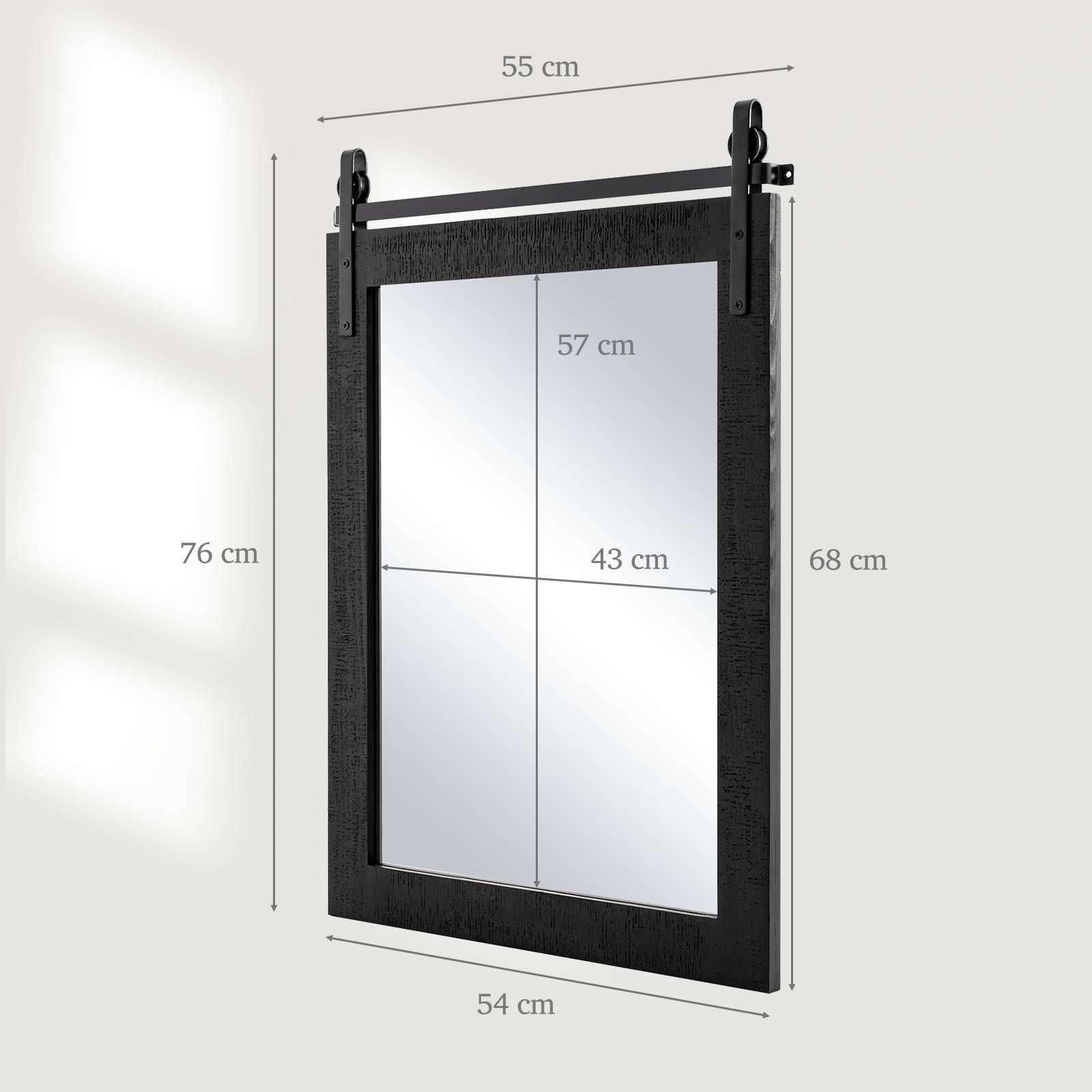 Wall Mounted Mirror with Solid Wood Frame and Metal Bracket