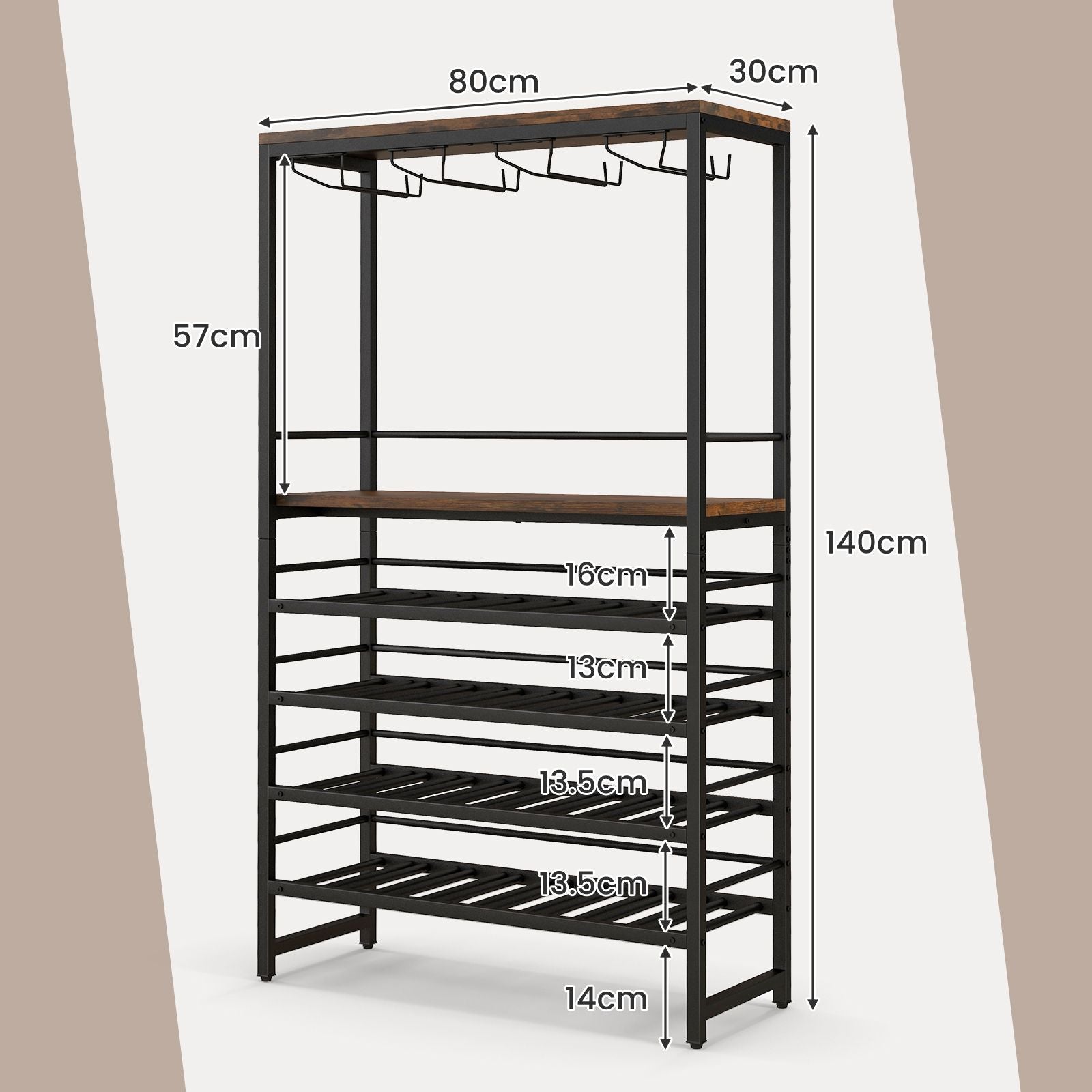 Freestanding Wine Rack with 4-Tier Wine Storage and Stemware Racks